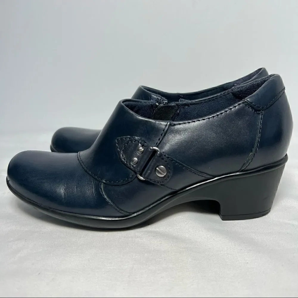 Clarks Collection Genette Harper Leather Ankle Booties Navy Blue Womens‎ 5.5